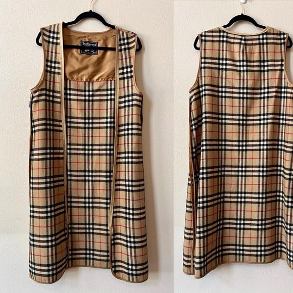 Burberry Jackets & Blazers - Burberry Tan Black Red Classic Check Vest Dress
